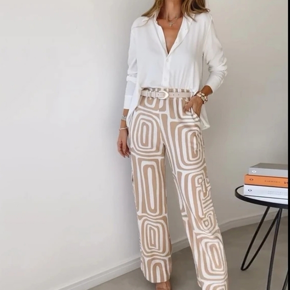 Pants - Two Piece Set Women Office Fashion Lapel Long-Sleeved Shirt Solid Single Breaste